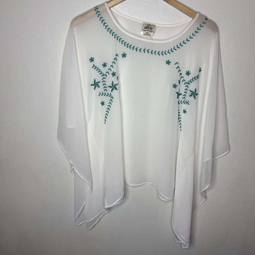 Ariat Sheer Drape Floral Embroidered Top Boho Festival Western Women's Small
